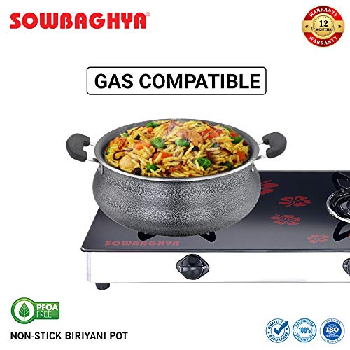 Sowbaghya Aluminium Biryani Pot with Lid 3 Liters (Black) Handi Patila Bhagona Tapeli With Lid
