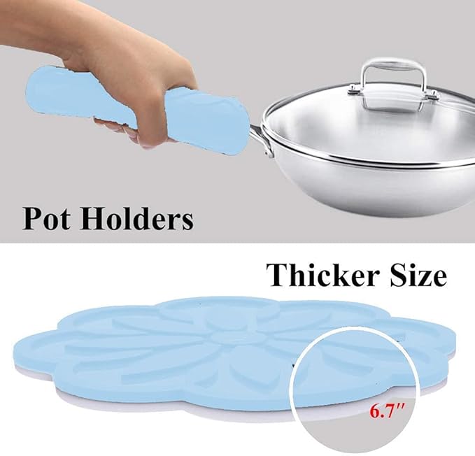 P-Plus International Big Round Silicone Trivets Mats for Hot Dishes and Hot Pots Blue (Pack of 2)