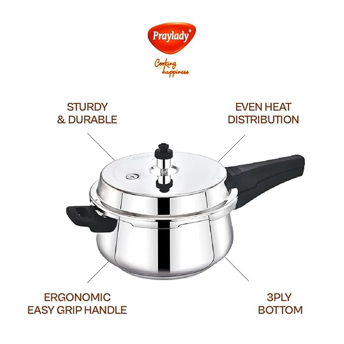 Praylady Stainless Steel Pressure Cooker With Outer Lid Neo + Belly Cooker 1.5 Liter Silver