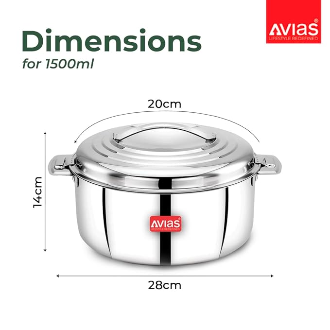 Avias Platina Premium 1500 ml Double Wall Insulated Stainless Steel Casserole Hot Pot for Roti