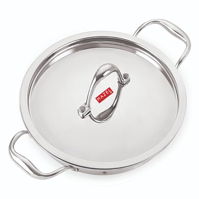 Hazel Tri-Ply Stainless Steel Induction Bottom Kadhai with Stainless Steel Lid 1.5 Litre 20.5 cm