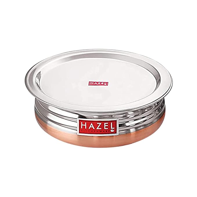 Hazel Copper Bottom Uruli with Lid Urli Vessel Cooking Stainless Steel 1700 Ml