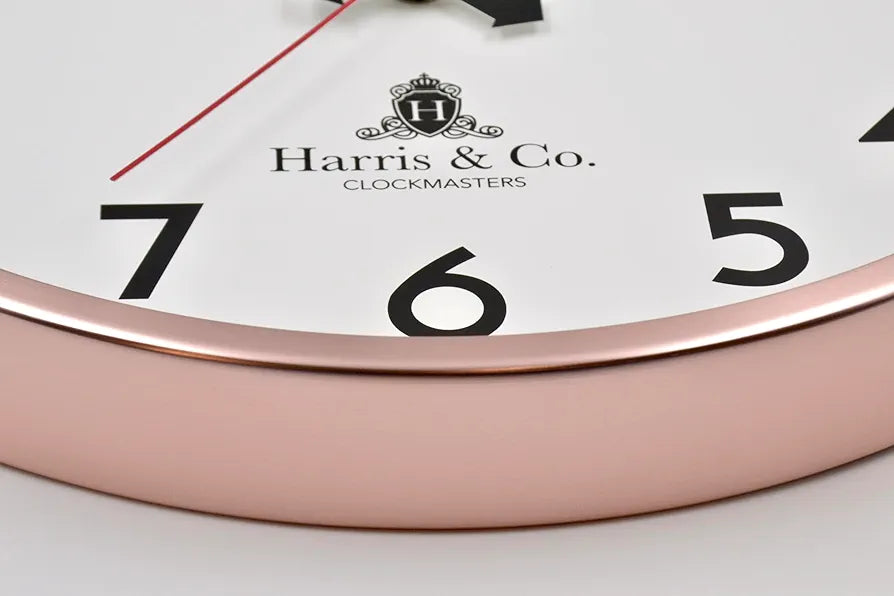 Harris & Co. Clockmasters Rosegold Metal Frame Silent Sweep Noiseless Technology Analog Wall Clock Model - Coventry Street