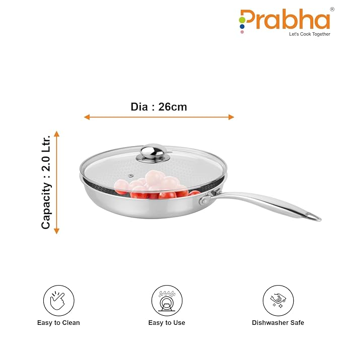 Prabha Tri-Ply Stainless Steel Hexa Cube Fry Pan Non Stick Coating Food-Grade Steel 26cm 2L
