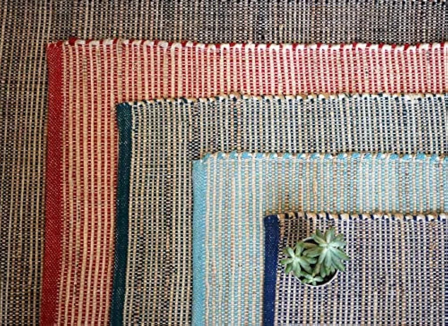 The Home Talk Natural Handcrafted Jute Rug Traditional Carpet For Living Room Navy Blue