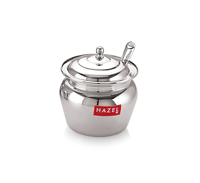 Hazel Stainless Steel Oil And Ghee Container With Spoon For Kitchen 300 Ml Capacity Multipurpose Oil Container