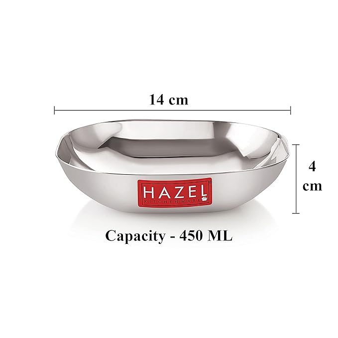 Hazel Steel Dessert Silver Plate Square Shaped Steel Plate for Snacks 450 ml Each Silver Colour