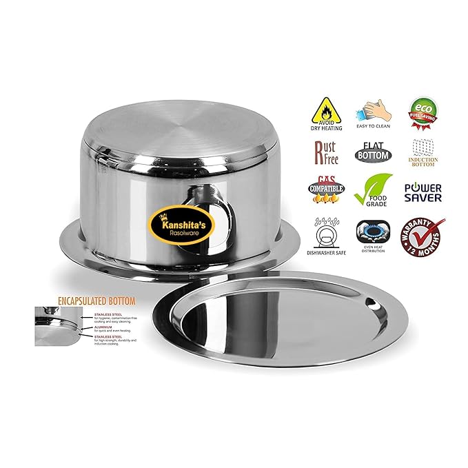 Kanshitas Rasoiware Stainless Steel Induction Bottom Friendly Patila Tope Pot with Lid 3 Liter