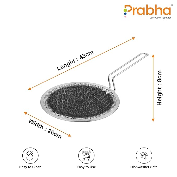 Prabha Tri-Ply Stainless Steel Hexa Cube Tawa Non Stick Coating Roti Tawa Food Grade Steel 26cm