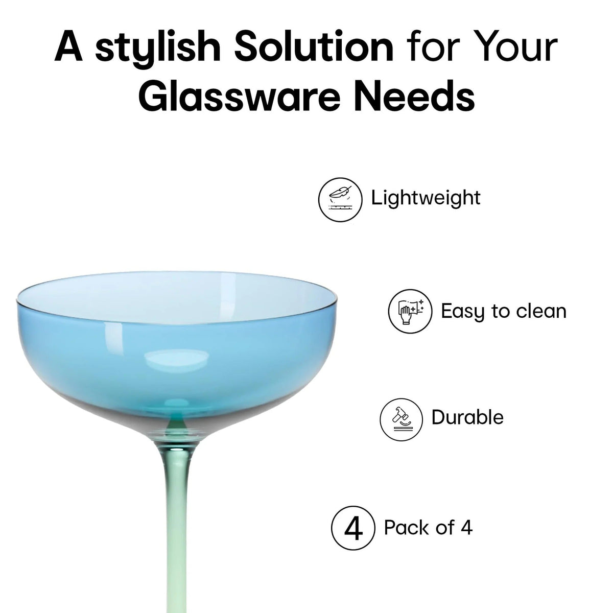 Anko Australia 400ml Dual Tone Champagne Coupe Set of 4 | Blue Green