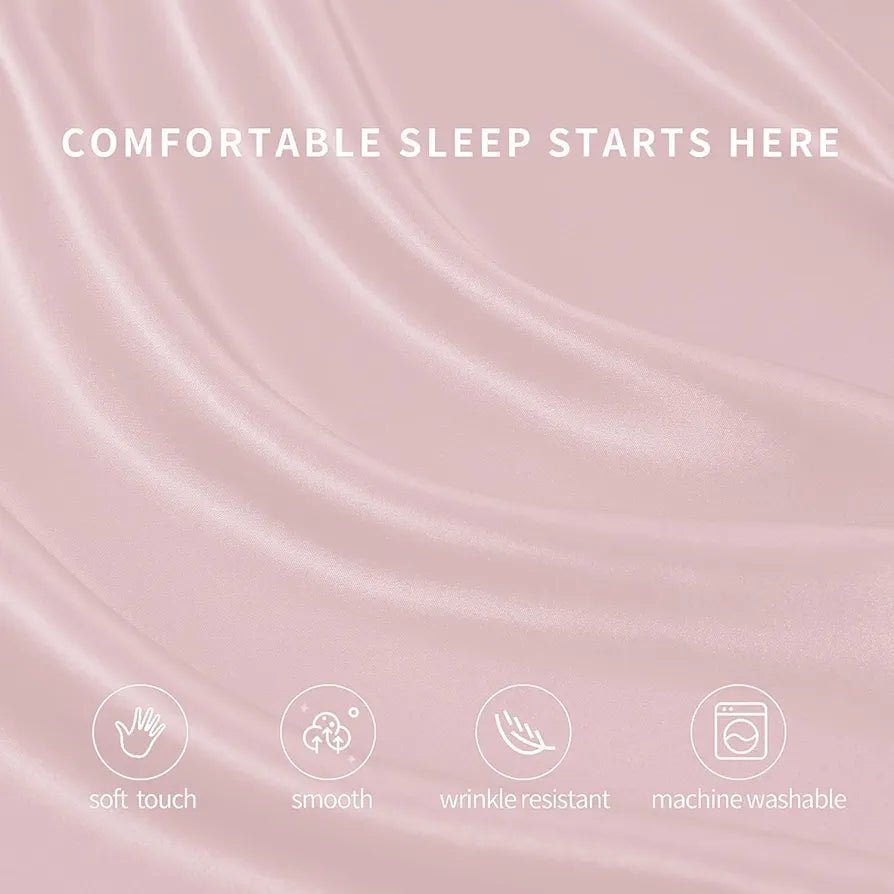 Cloth Fusion Satin Bedsheet for Queen Size Bed Set of 1 & 2 Pillow Covers Baby Pink