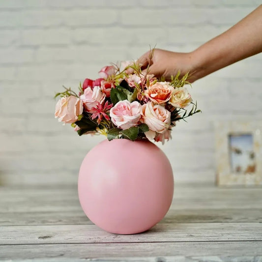 Behoma Metal Ball Round Vase Pink Medium Flowers not Included