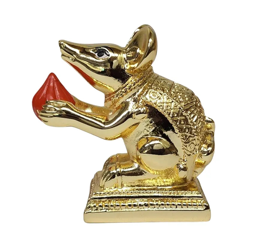Gold Art India Gold-Plated Mushak Mouse with Modak Orange Terracotta Finish