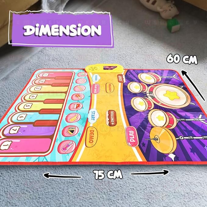 Wembley 2 in 1 Musical Mat for Kids Baby Piano Play Drum Mat Musical Keyboard