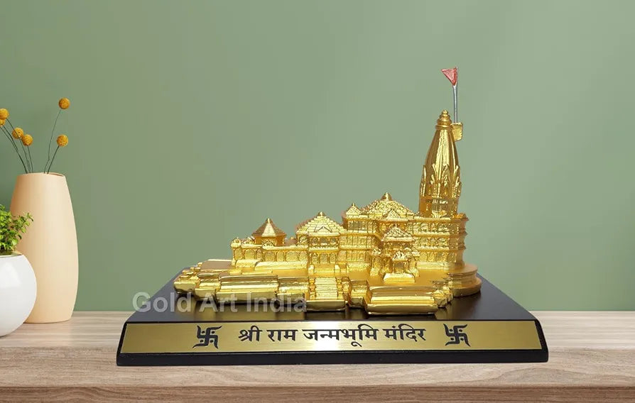 Gold Art India Ram Mandir Ayodhya Gold Plated Matte 24 Karat Minature Large