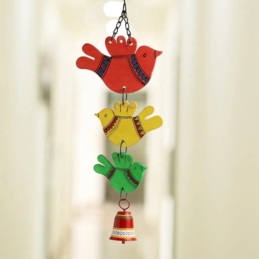 ExclusiveLane Birds and Bell Wind Chimes Multicoloured Standard