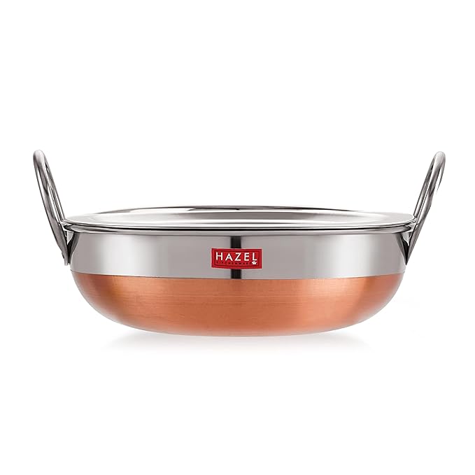 Hazel Stainless Steel Kadai with Copper Bottom Premium Heavy Gauge Steel Kadai