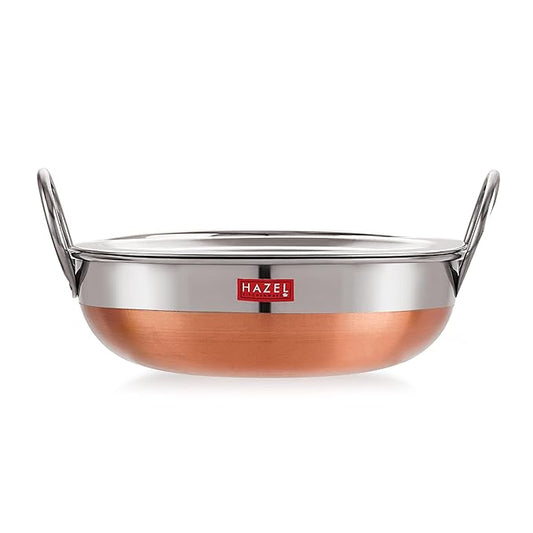 Hazel Stainless Steel Kadai with Copper Bottom Premium Heavy Gauge Steel Kadai