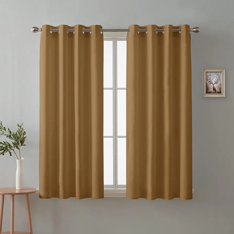 Cloth Fusion Blackout Window Curtains 5 Feet Long Set of 2 Mustard Colour