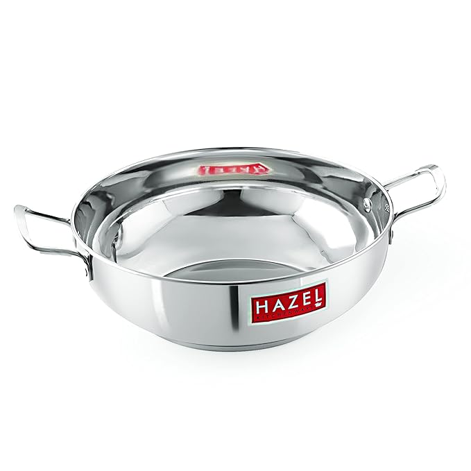 Hazel Stainless Steel Induction Bottom Kadhai, 22 cm, Silver
