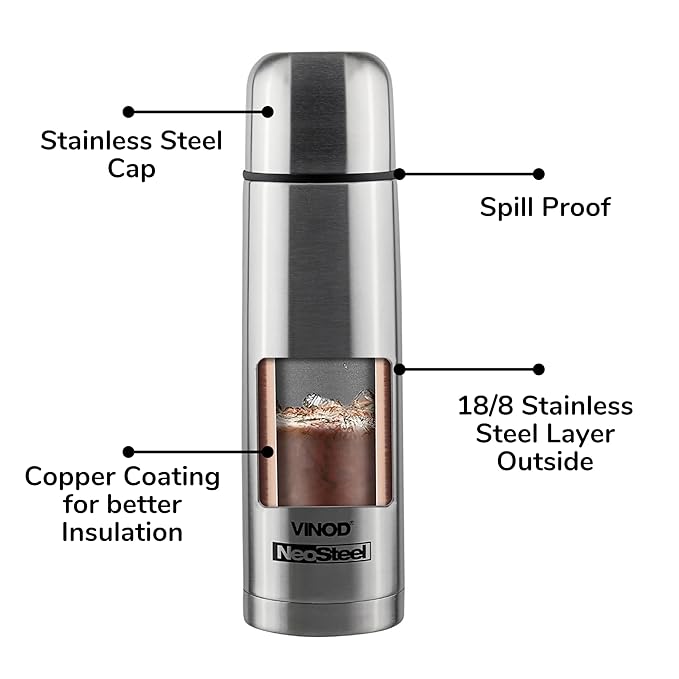 Vinod Bullet Vacuum Insulated Stainless Steel Flask Water Bottle -500 ml | Hot and Cold Thermosteel Bottle | Copper Coating