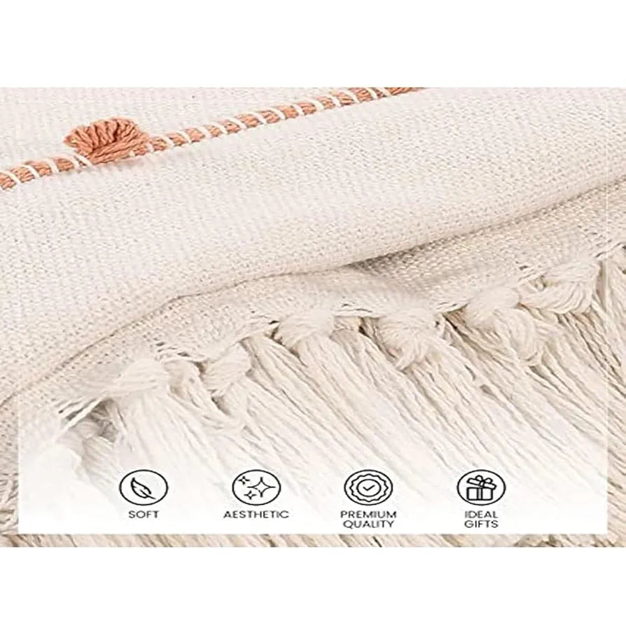 Sashaa World Multicolour Striped Comfort Cotton Throw Colour Beige