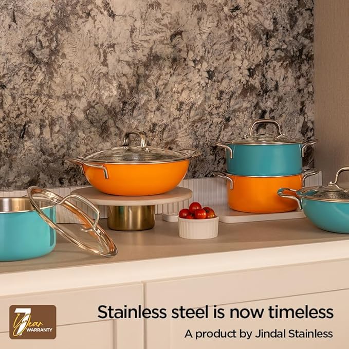 Arttdinox Vida Stainless Steel Triply Casserole With Lid | Biryani Pot | Stock Pot With Lid | Jindal Stainless | 20cm | 3 Ltr