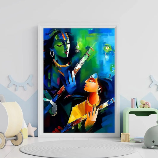 TULIP N TURTLE® Krishna Radha Abstract Nest DIY Acrylic Paint by Number Kit for Adults Kids Beginner Color 32 Yellow Wall Decoration DIY Painting kit for Adults