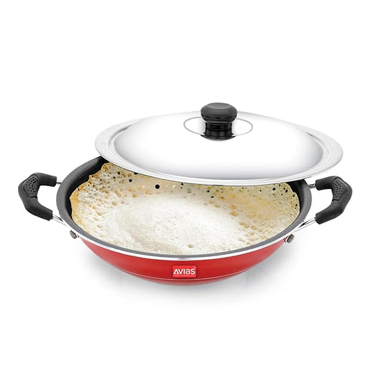 Avias Indiana Appa Chetty 22cm Nonstick Aluminium Kadhai With Stainless Steel Lid
