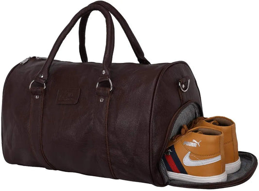 Leather World Duffle Bag for Travel with Shoe Pocket for Men and Women Made of Textured Leatherette with Detachable Shoulder Strap Cabin Bag