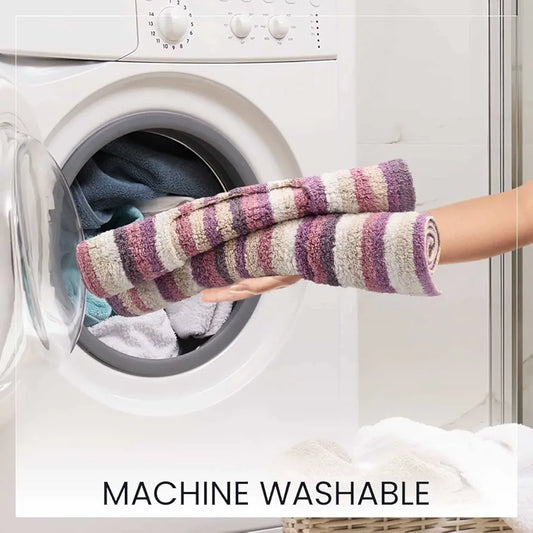 Sashaa World Striped Anti Skid Bathmat & Contour Set Colour Pink And White Striped