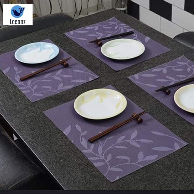 Leeonz Easy to Clean Non-Slip Heat Resistant Dining Table Mats Purple Set of 6pcs