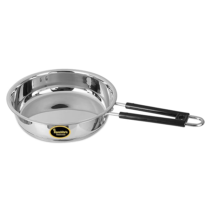 Kanshitas Rasoiware Heavy Geauge Stainless Steel Induction Bottom Fry Pan Tadka Pan 1.8 Liter