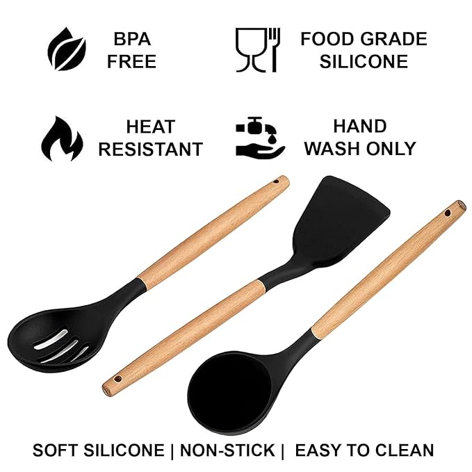 Amicus Silicon Spatula Set for Kitchen Non Stick Pan Cooking Spatula Turner Ladle Slotted Serving Spoon