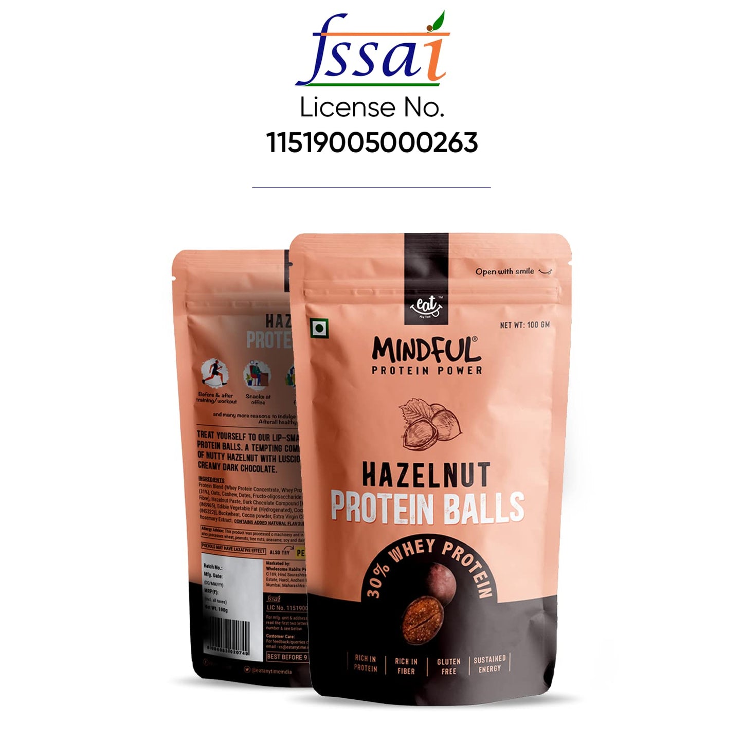 Eat Anytime Mindful Healthy Hazelnut Protein Balls - 100 gms (Pack of 2)