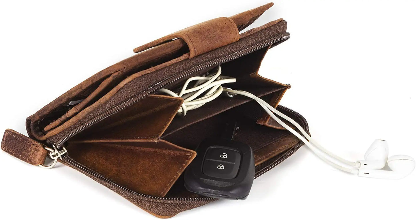 Goatter Men's Hunter Leather RFID Blocking Wallet, Big Size
