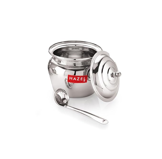 Hazel Stainless Steel Oil And Ghee Container With Spoon For Kitchen 300 Ml Capacity Multipurpose Oil Container