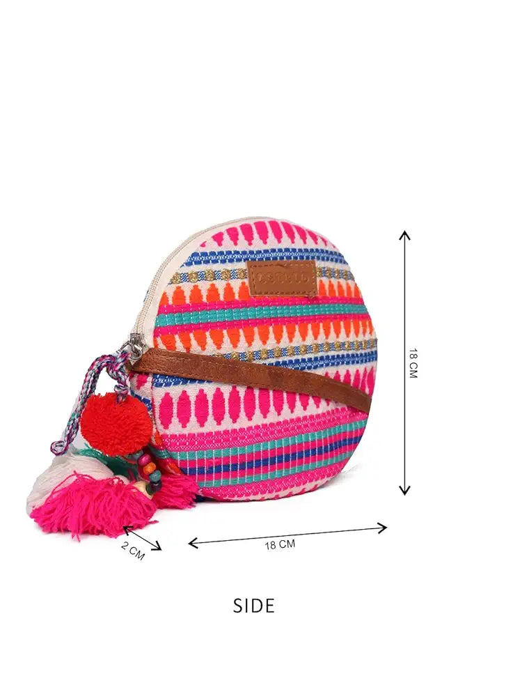Astrid Round Textured Sling Bag For Girls With Zip Colour Pinkish Purple