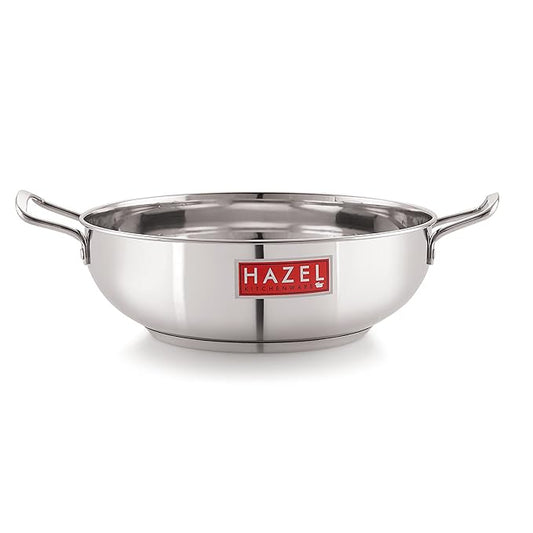 Hazel Stainless Steel Induction Kadai Induction Base Steel Kadai for Cooking Dishwasher Safe