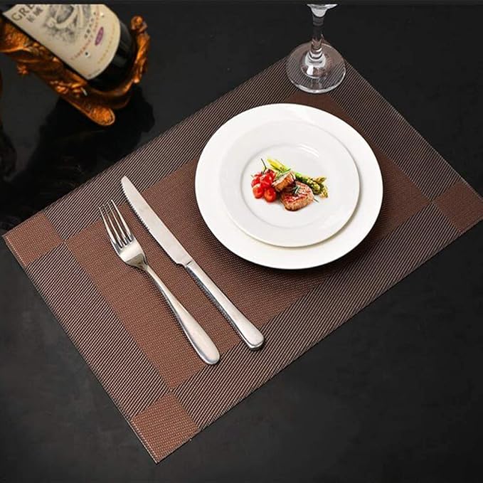 P-Plus International Washable Heat Resistant Dinner Table Mats Placement Set of 2 + 1 Runner Brown