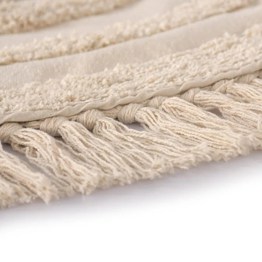 Sashaa World Round Circular Patterned Cotton Tufted Rug Colour Natural