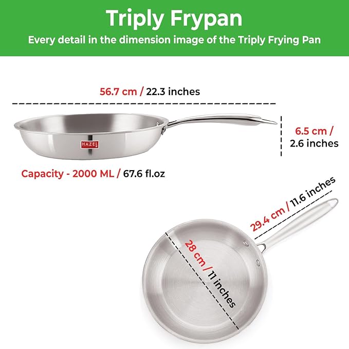 Hazel Triply Stainless Steel Induction Bottom Fry Pan 2 Litre, 28 cm