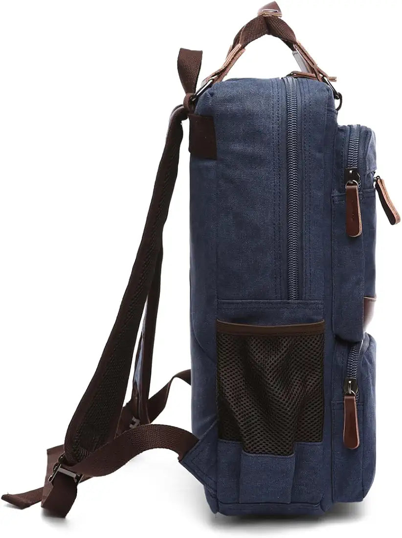 Goatter Canvas And Leather Material Multi Pocket Travel Laptop Backpack For Men