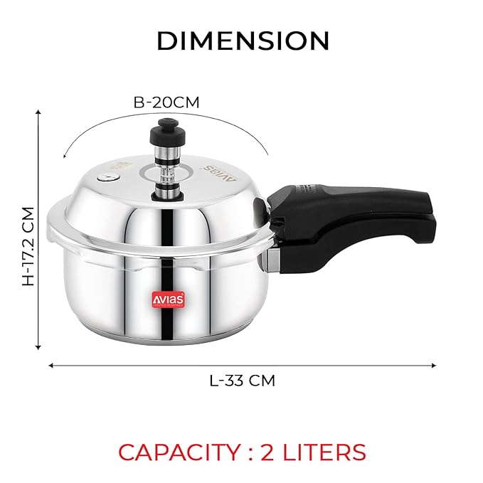 Avias Ceres Stainless Steel Outer Lid Pressure Cooker 2L Cooker Induction Base 1.2mm Thickness