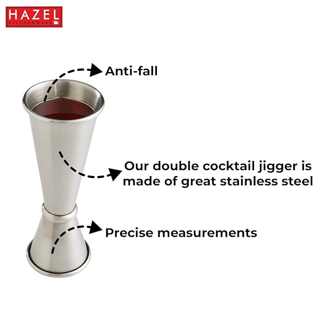 Hazel Stainless Steel Peg Measure Jigger Double Sided Ring Jigger Measure Each 50 ml Set of 2