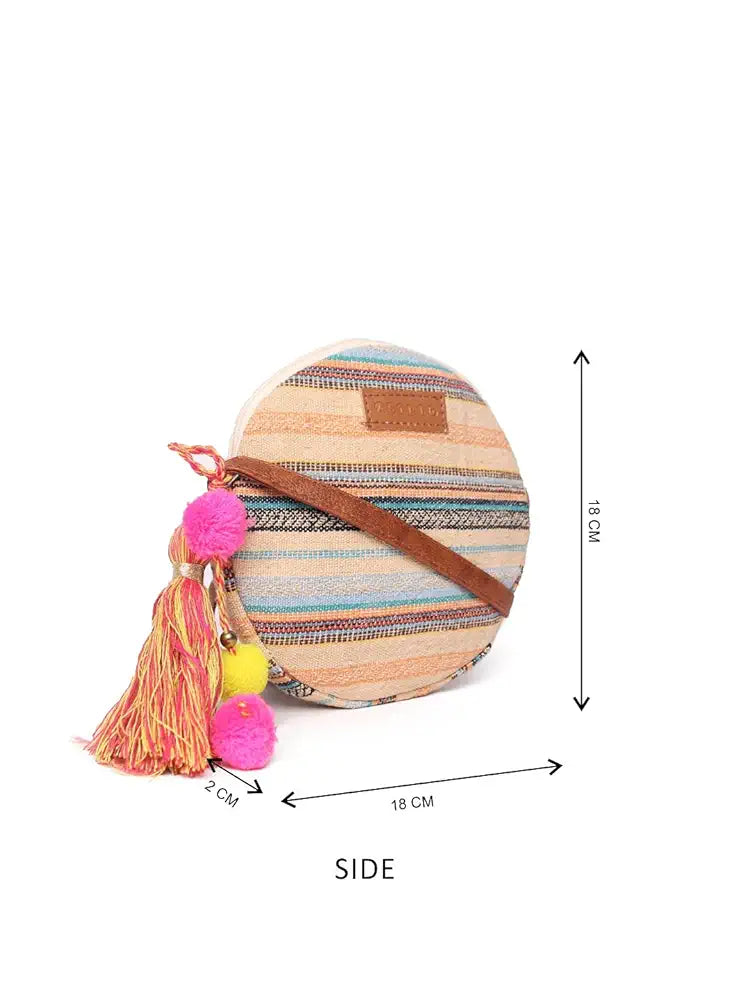 Astrid Round Textured Sling Bag For Girls With Zip