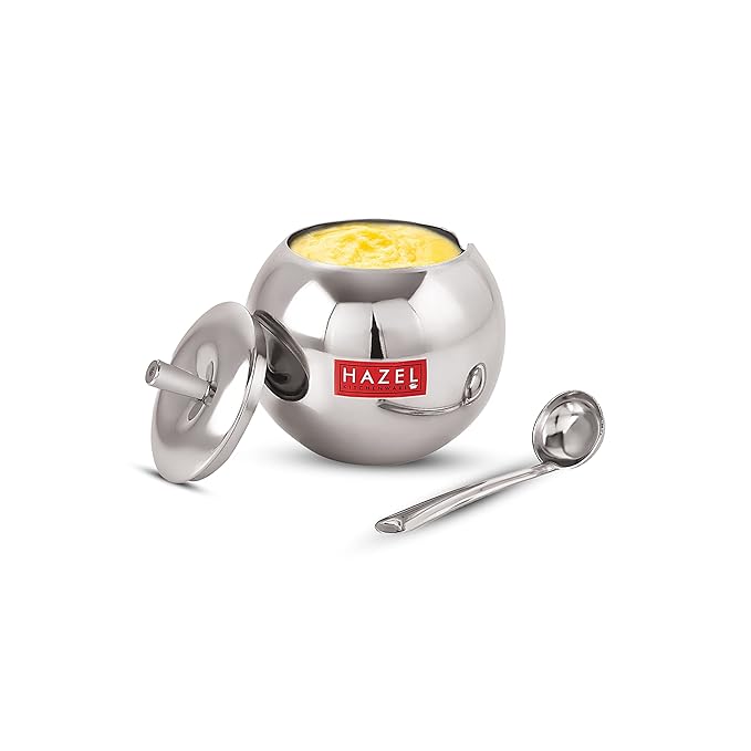 Hazel Stainless Steel Oil and Ghee Container With Spoon for Kitchen 320 ml Capacity