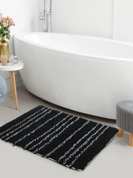 Sashaa World Striped Microfiber Anti Slip Backing Bathmat Colour Black
