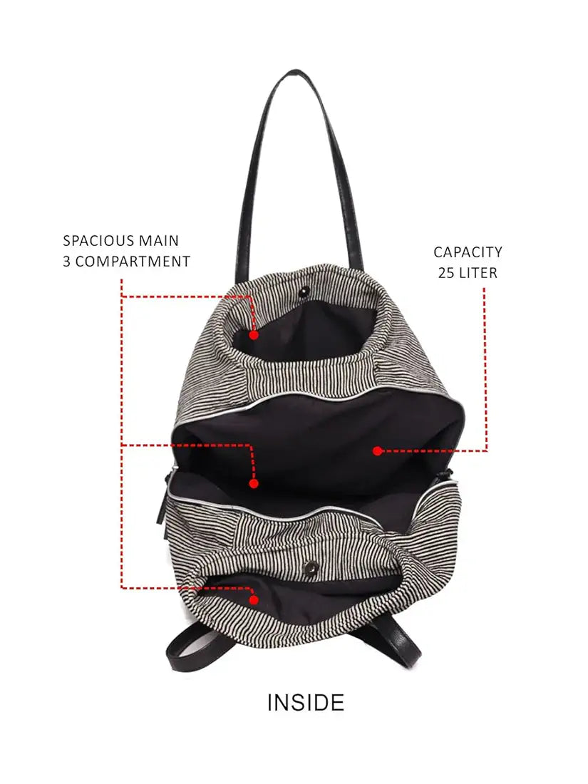 Astrid Multicompartment Striped Bag For Women And Girls With Extra Strond Zipper And BIodegradable
