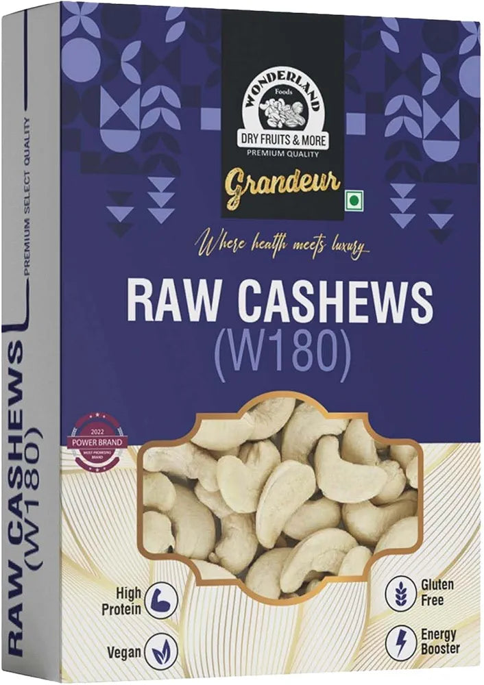 Wonderland Foods 500g Grandeur Premium Whole Cashews W180-Grade Box | Whole Crunchy Cashew | Premium Jumbo Kaju Nuts | Nutritious&Delicious